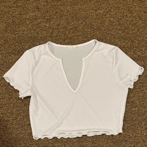 V Neck White Cropped Top Tee